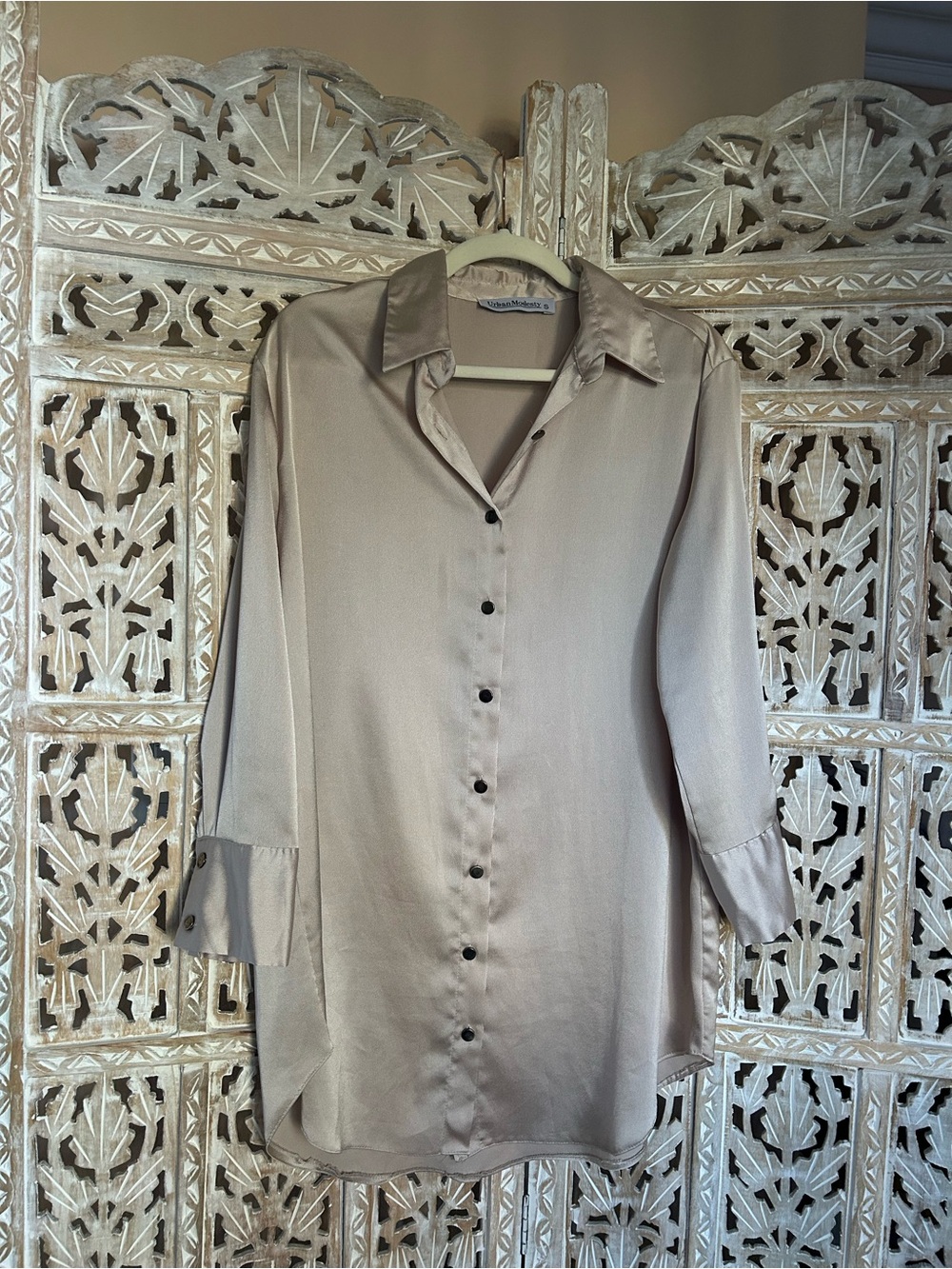 Cream Satin Button-Down Blouse